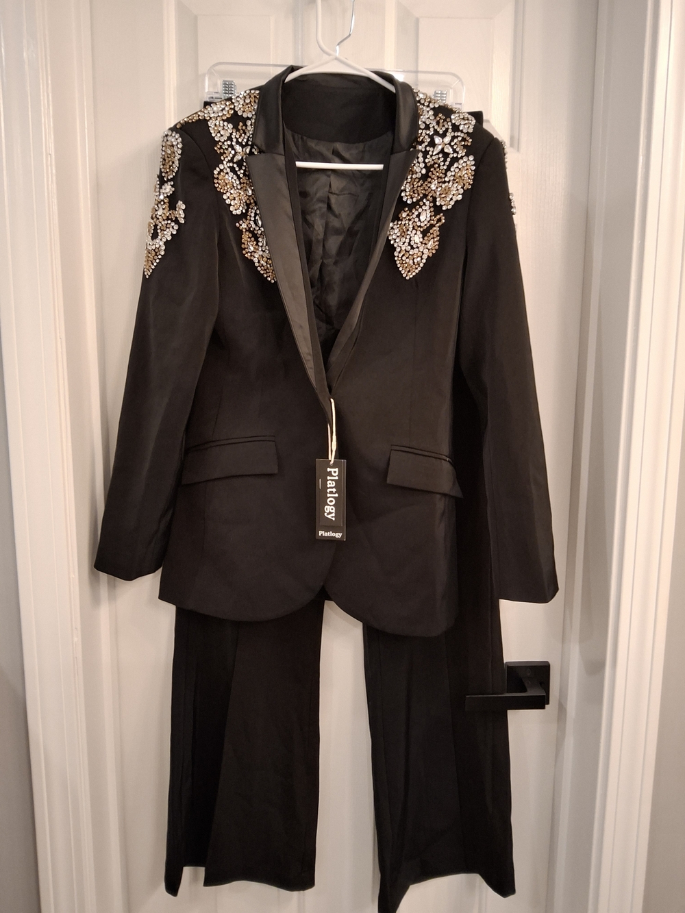 Black‎ Embellished Women's Tuxedo Blazer Pantsuit